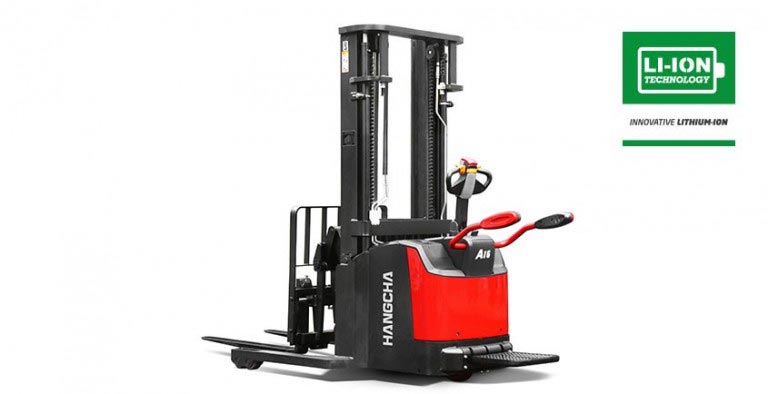 HANGCHA  A series high range stand-on pallet stacker with reach fork