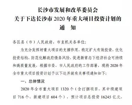 Total investment: 1.624.5 trillion yuan! Changsha plans to invest in major projects in 2020