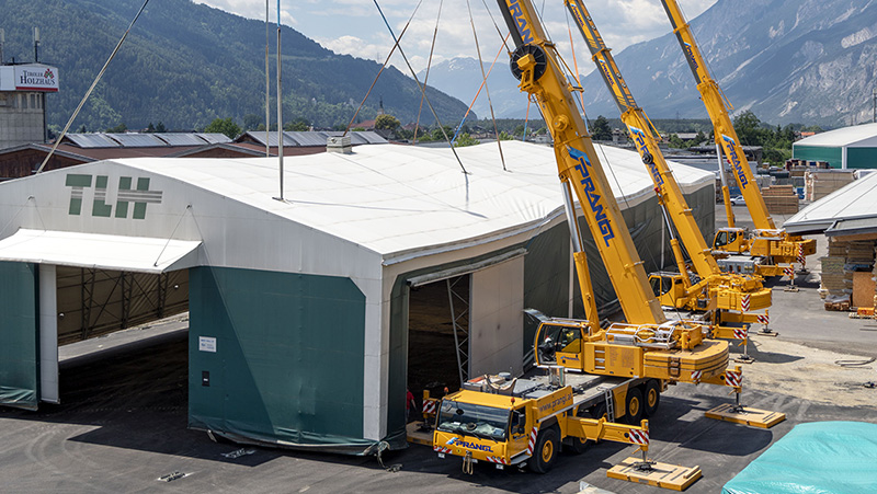 Industrial Tent Structure Moved On Crane Hooks