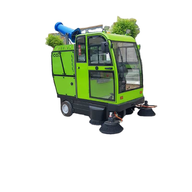 YIXUN Fully enclosed double wind five brush pavement cleaning machine with fog cannon riding road sweeper 1200