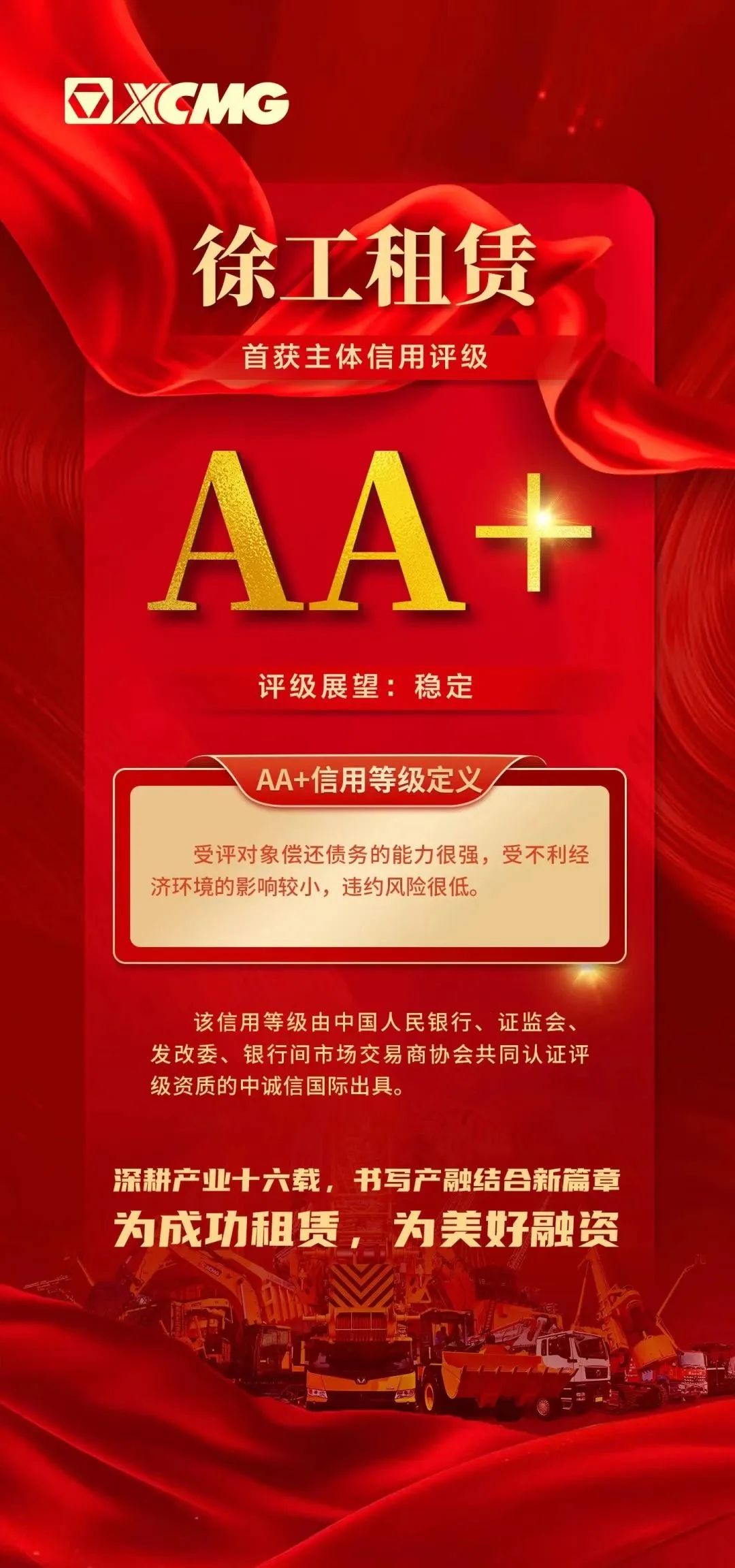 The first in northern Jiangsu! XCMG Leasing Obtained AA + Main Credit Rating