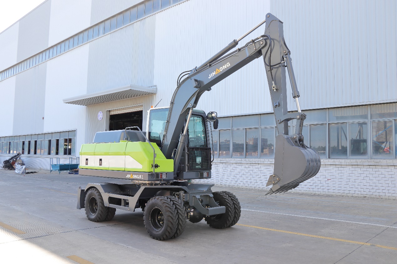 Green Intelligent Jingong Pure Electric Wheel Excavator First Appeared at 2023 Micro Excavation Conference