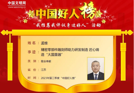 "China's Good Man"-Xugong Meng Wei is honored to be on the list!