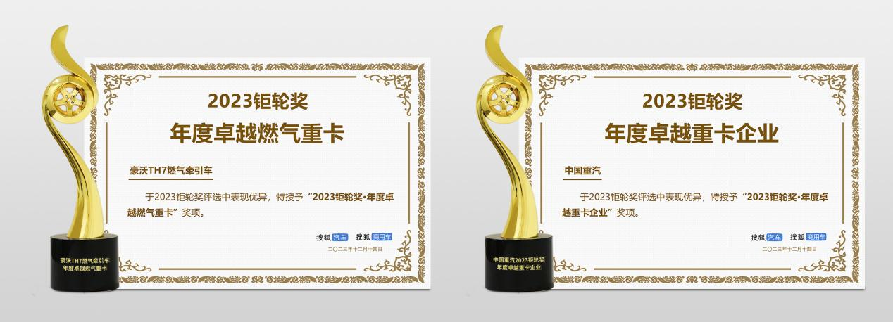 Sinotruk was recognized by two awards of Sohu Auto "2023 Grand Wheel Award" at the moment of glory.