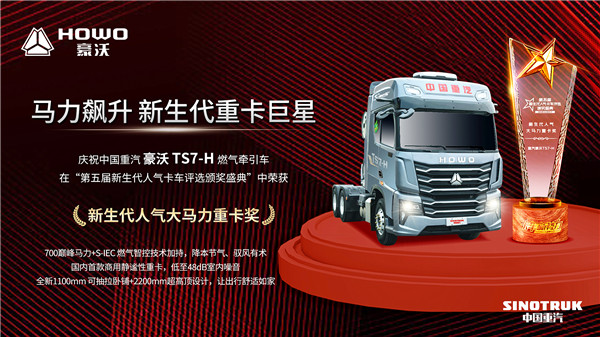 Glory Newborn Sinotruk HOWO TS7-H Wins "New Generation Popular High-powered Heavy Truck" Award